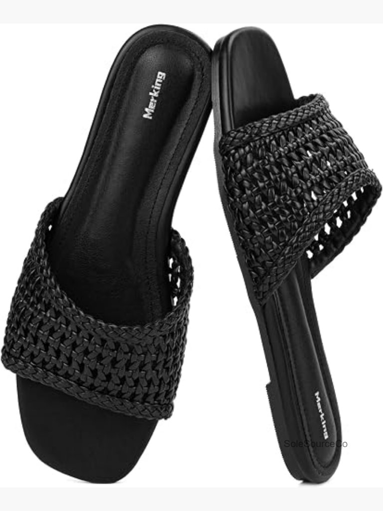 Women's Braided Woven Slides Sandals Square Toe Flat Casual